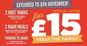 2 Main meals 2 Kids Meals and a candy mania pudding to share £15.00 Hungry Horse
