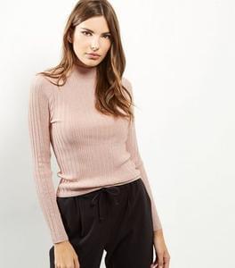 Pink metallic ribbed fitted funnel neck jumper... now only £10!