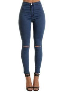 High Waisted Ripped Knee Skinny Jeans