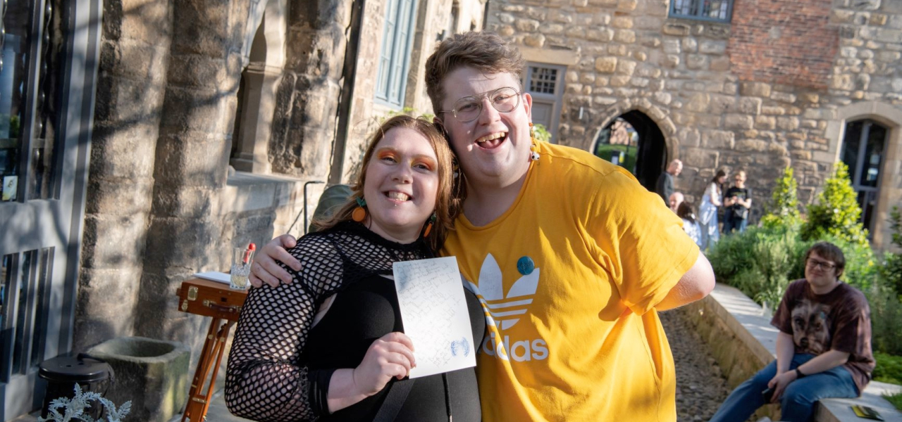 Dearest Hayley at Blackfriars with a visitor and their poem