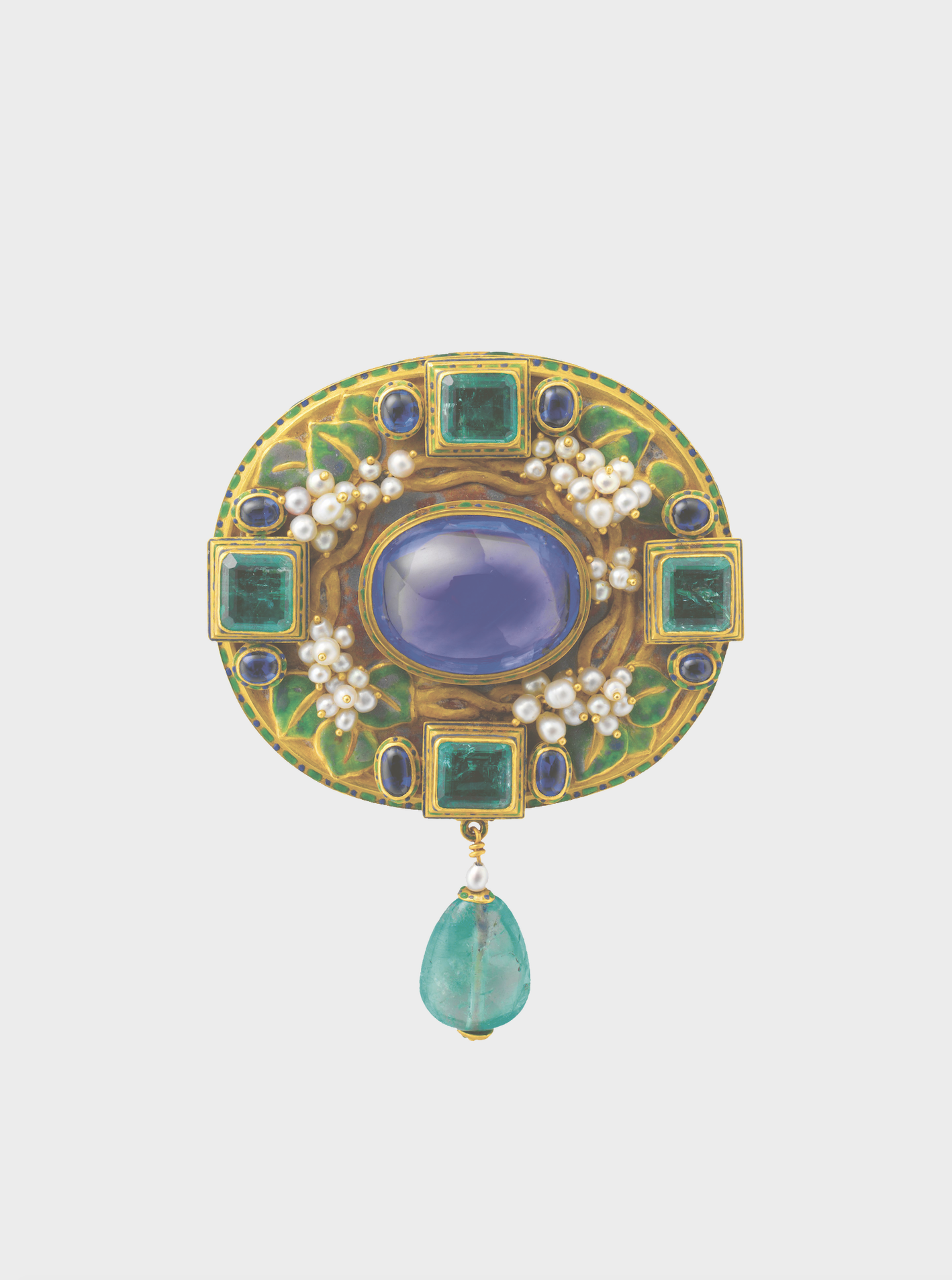 Emerald, sapphire and seed pearl enamelled gold brooch by Florence Koehler, c. 1905 The Metropolitan Museum of Art, New York