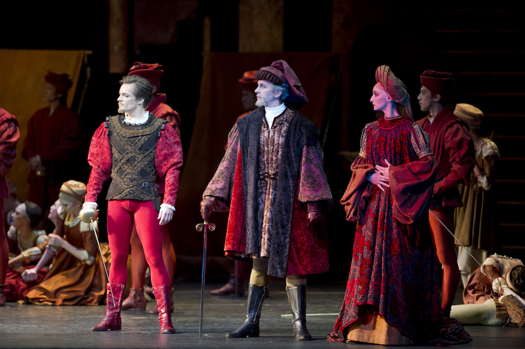 Romeo and Juliet, The Royal Ballet; ROH, Romeo and Juliet, The Royal Ballet; ROH, Thomas Whitehead as Tybalt, Christopher Saunders as Lord Capulet and Christina Arestis as Lady Capulet in The Royal Ballet production of Romeo and Juliet (1965) choreographed by Kenneth MacMIllan (1929-1992) to music by Sergei Prokofiev (1891-1953) with set and costume designs by Nicholas Georgiadis (1923-2001) and lighting design by John B. Read. Performed at the Royal Opera House, Covent Garden on 10 March 2012.
***ARPDATA***
ROMEO AND JULIET ; Music by Prokofiev ; Choreography by MacMillan ; The Royal Ballet ; At the Royal Opera House, London, UK ; 10 March 2012 ; Credit: Royal Opera House / ArenaPAL