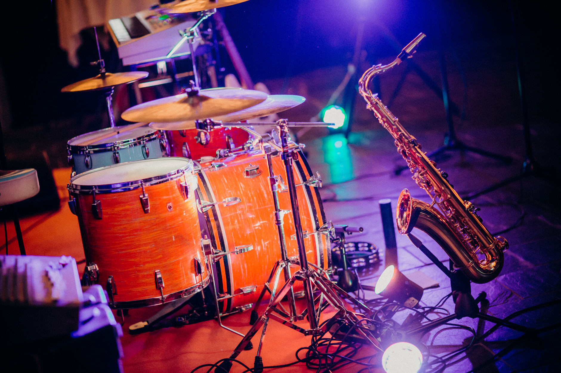 Jazz band instruments on a stage
