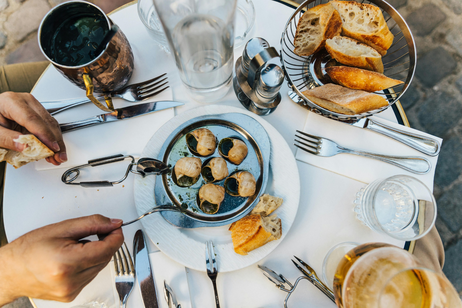 A table laid with French food