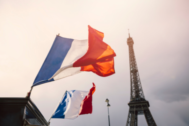 French flags and the Eiffel Tower