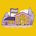 Picture of a school with trans flag