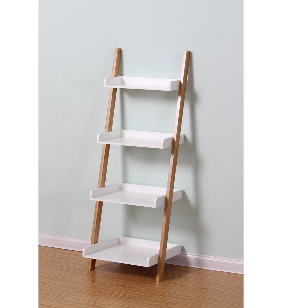 Edgeworth Ladder Shelving Unit Natural White Bamboo and White Storage