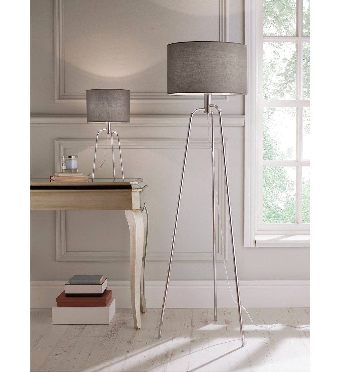 Jerry Floor Lamp Chrome Tripod Floor Lamp