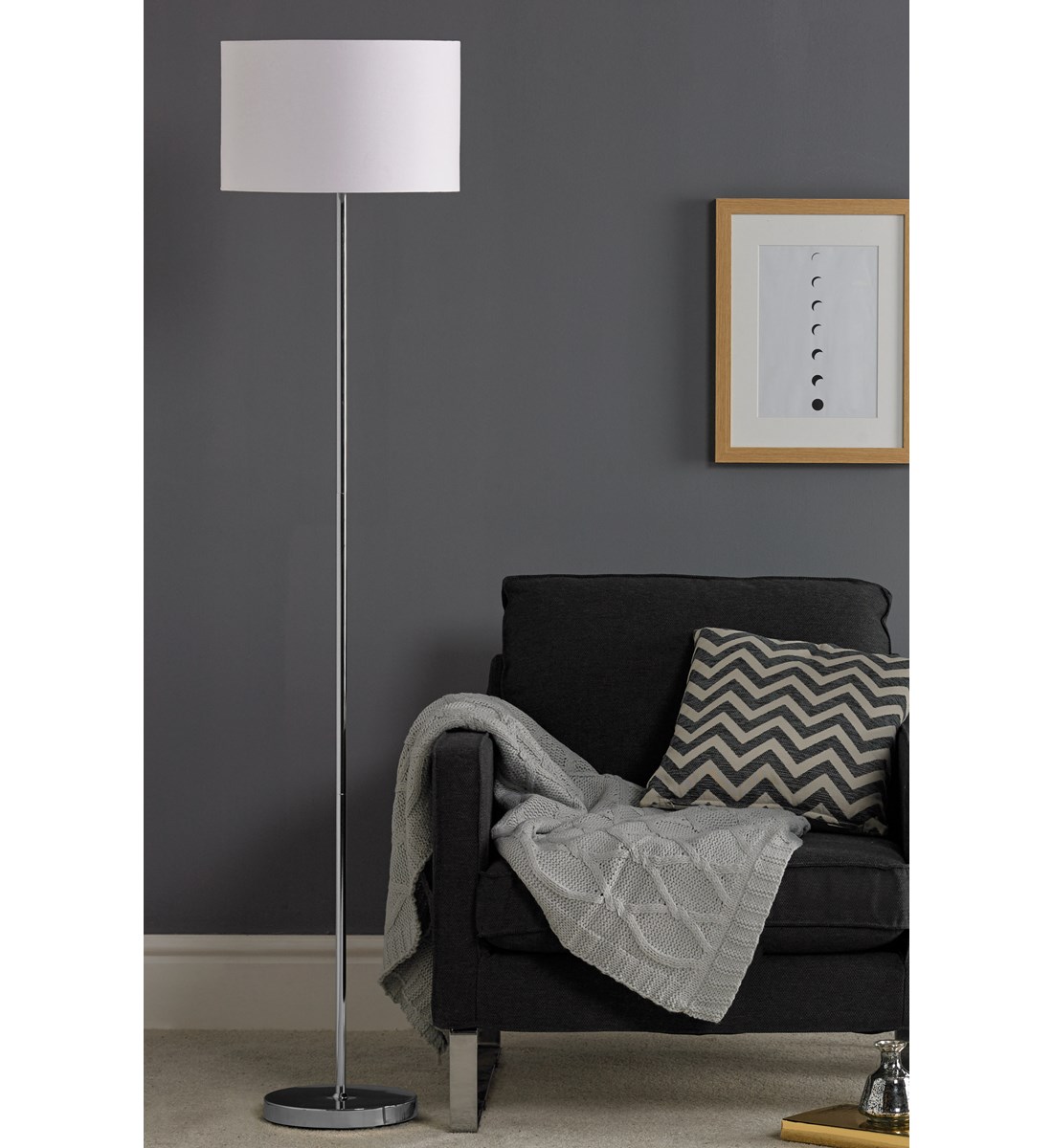 Islington Floor Lamp Chrome Metallic Metal Floor Lamp