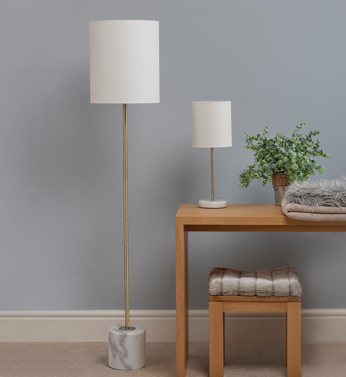 Bianco Floor Lamp Antique Brass Marble & Metal Floor Lamp