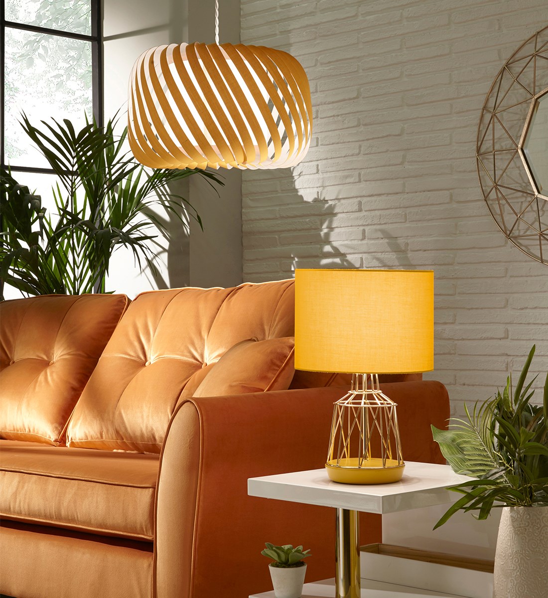 Ribbon Pendant Shade Ochre Fabric Diffuser Ceiling Shade