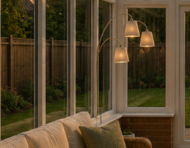 Conservatory lighting such as ceiling pendants, floor lamps, table lamps and Tiffany lights