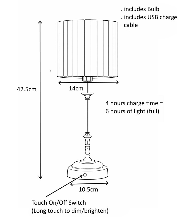 Florence Rechargeable Antique Table Lamp with Pleat Shade Florence Rechargeable Antique Table Lamp with Pleat Shade