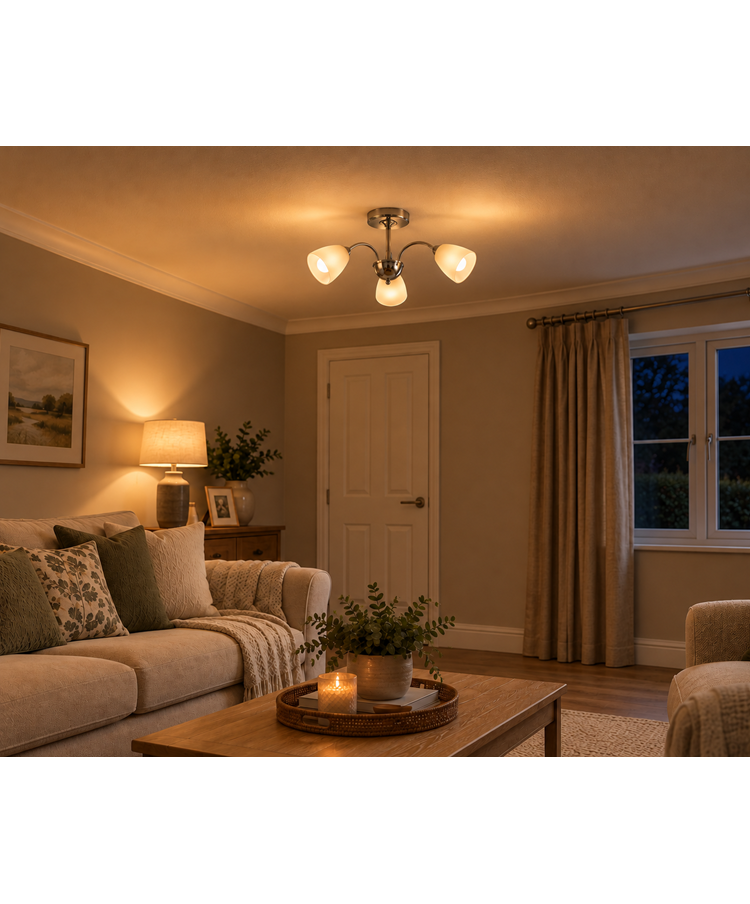 Caprice 3 Light Semi Flush Ceiling Light with Opal Glass Shades Caprice 3 Light Semi Flush Ceiling Light with Opal Glass Shades