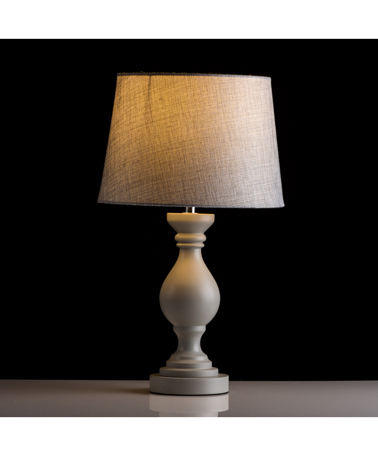 Willow Grey Modern Wooden Table Lamp Complete With Matching Linen Effect Shade