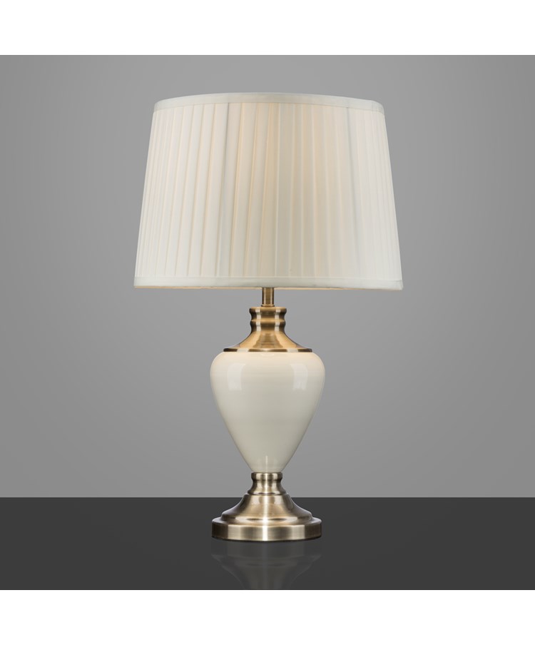 Hepburn Large Ceramic Table Lamp with Matching Pleated Shade - Cream & Brass Hepburn Large Ceramic Table Lamp with Matching Pleated Shade - Cream & Brass