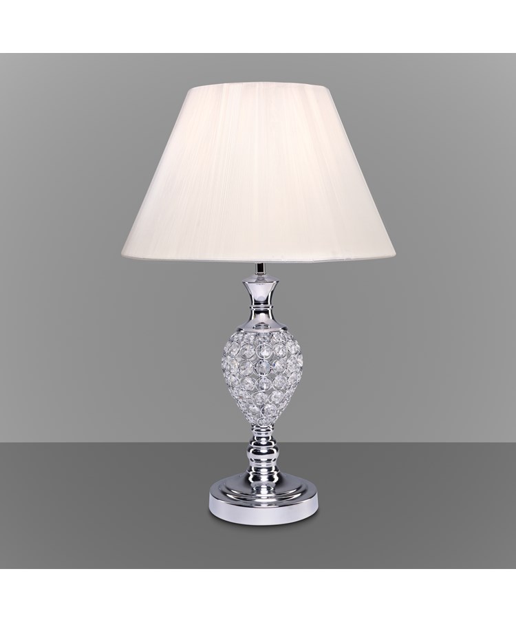 Hannah Luxury Elegant Chrome & Crystal Table Lamp with Ivory String Shade Hannah Luxury Elegant Chrome & Crystal Table Lamp with Ivory String Shade