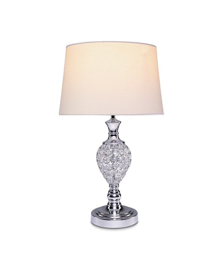 Hannah Luxury Elegant Chrome & Crystal Table Lamp with Ivory Linen Shade Hannah Luxury Elegant Chrome & Crystal Table Lamp with Ivory Linen Shade