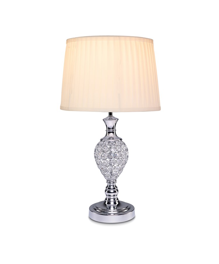 Hannah Luxury Elegant Chrome & Crystal Table Lamp with Ivory Pleated Shade Hannah Luxury Elegant Chrome & Crystal Table Lamp with Ivory Pleated Shade