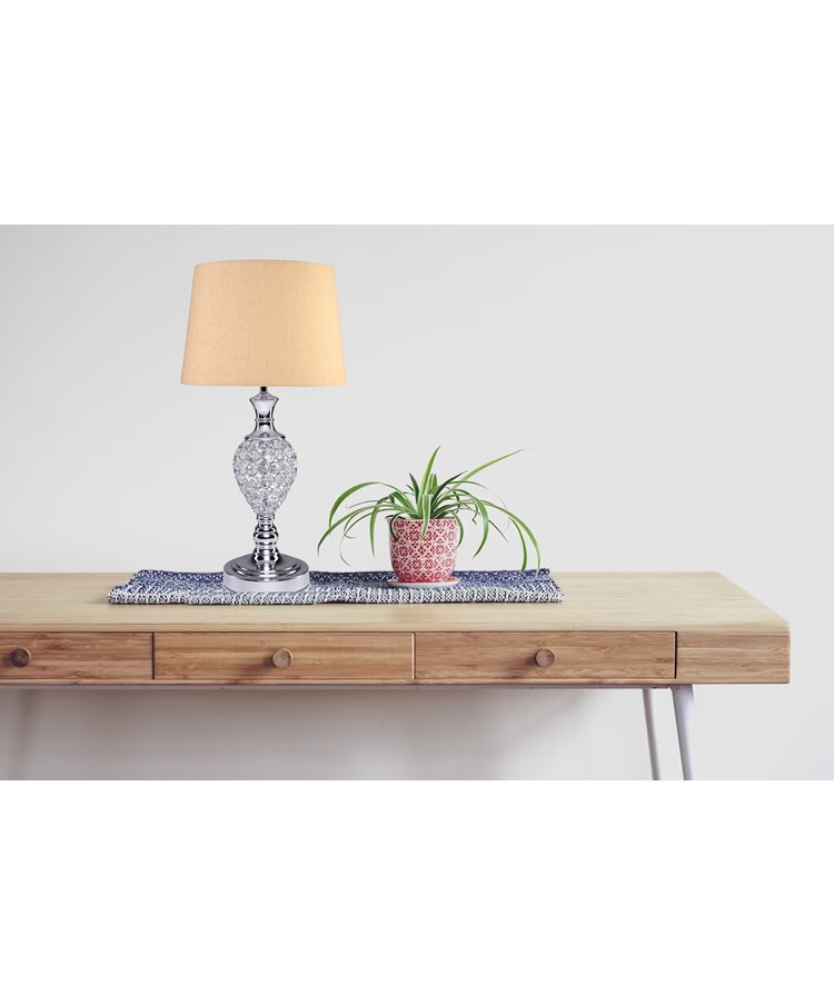 Hannah Luxury Elegant Chrome & Crystal Table Lamp with Natural Linen Shade Hannah Luxury Elegant Chrome & Crystal Table Lamp with Natural Linen Shade