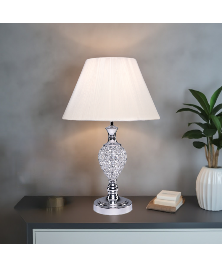 Hannah Luxury Elegant Chrome & Crystal Table Lamp with Ivory String Shade Hannah Luxury Elegant Chrome & Crystal Table Lamp with Ivory String Shade