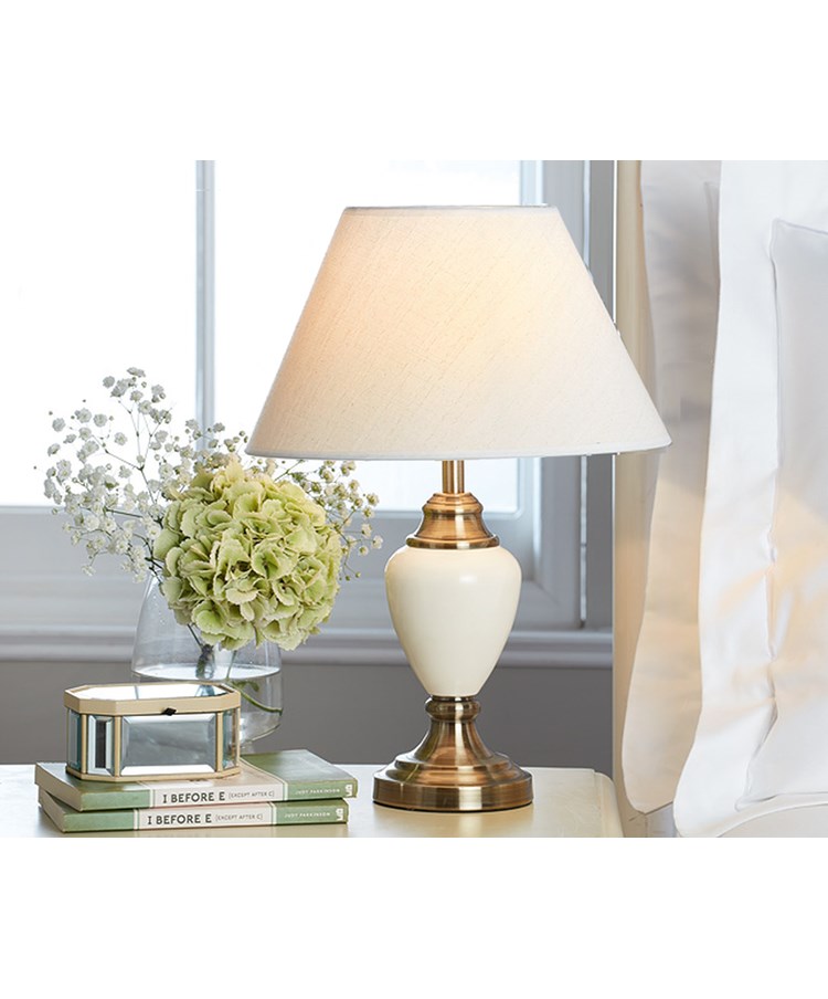 Malham Small Classic Table Lamp with Matching Shade - Cream & Antique Brass Malham Small Classic Table Lamp with Matching Shade - Cream & Antique Brass