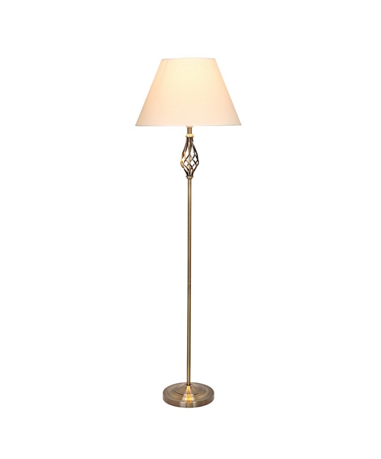 Kingswood Barley Twist Traditional Floor Lamp - Antique Brass with Cream Shade Kingswood Barley Twist Traditional Floor Lamp - Antique Brass with Cream Shade