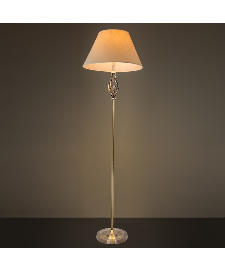 Kingswood Barley Twist Traditional Floor Lamp - Antique Brass with Cream Shade Kingswood Barley Twist Traditional Floor Lamp - Antique Brass with Cream Shade