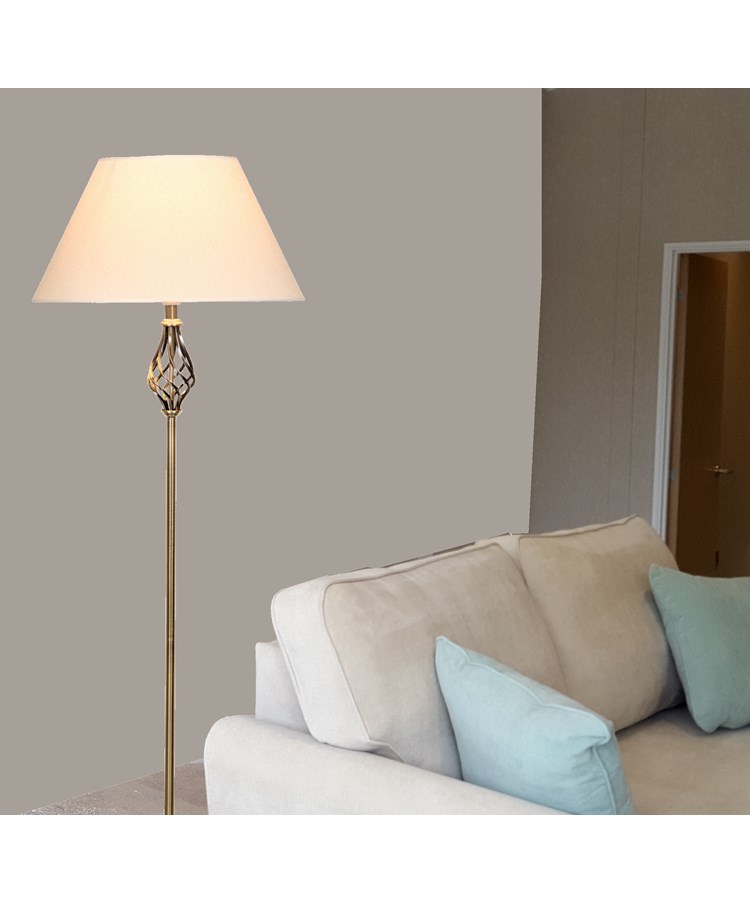 Kingswood Barley Twist Traditional Floor Lamp - Antique Brass with Cream Shade Kingswood Barley Twist Traditional Floor Lamp - Antique Brass with Cream Shade