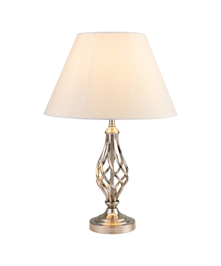 Kingswood Barley Twist Traditional Table Lamp & Shade - Satin Silver Kingswood Barley Twist Traditional Table Lamp & Shade - Satin Silver