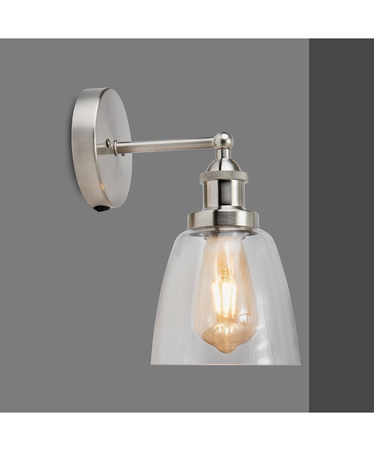 Echo Industrial Style Modern Switched Wall Light & Clear Glass - Silver Echo Industrial Style Modern Switched Wall Light & Clear Glass - Silver