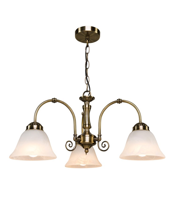 Elegant Diner Ceiling 3 Light Pendant - Antique Brass - Alabaster Glass