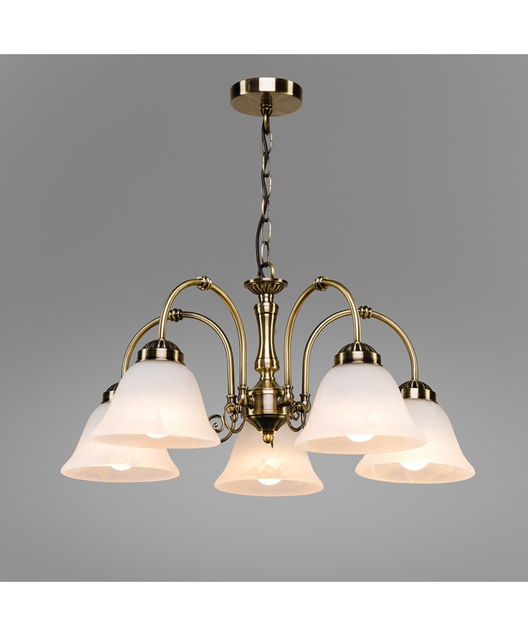 Elegant Diner Ceiling 5 Light Pendant - Antique Brass - Alabaster Glass Elegant Diner Ceiling 5 Light Pendant - Antique Brass - Alabaster Glass