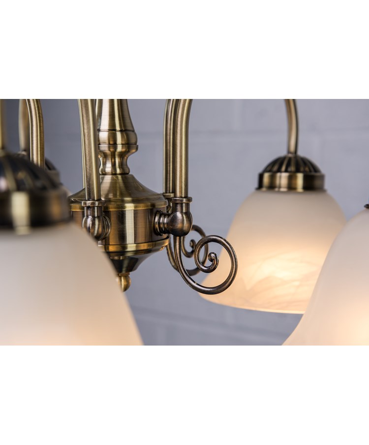 Elegant Diner Ceiling 5 Light Pendant - Antique Brass - Alabaster Glass Elegant Diner Ceiling 5 Light Pendant - Antique Brass - Alabaster Glass