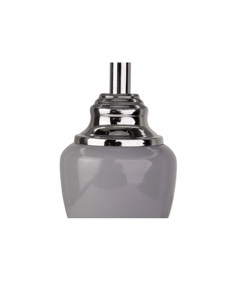 Malham Grey Ceramic & Chrome Modern Table Lamp With Hessian Drum Shade Malham Grey Ceramic & Chrome Modern Table Lamp With Hessian Drum Shade