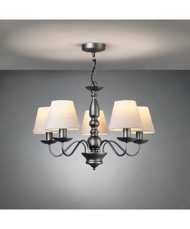 Craven Ceiling 5 Light Chandelier Pendant - Pewter Painted Finish - Linen Shades Craven Ceiling 5 Light Chandelier Pendant - Pewter Painted Finish - Linen Shades