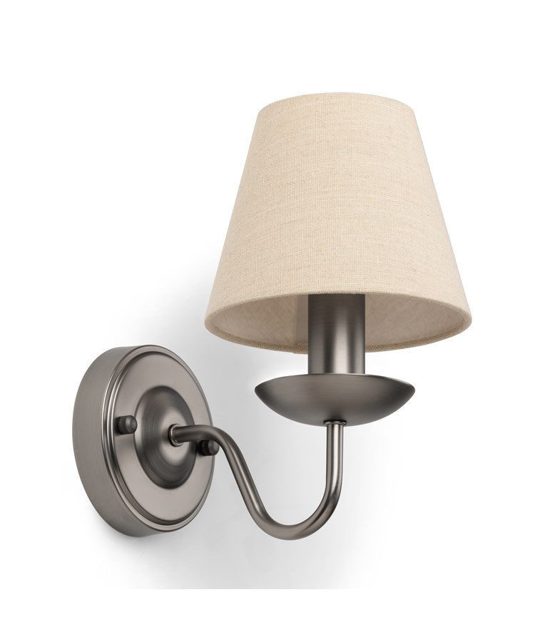 Craven Modern Pewter Grey Wall Light with Beige Linen Shade Craven Modern Pewter Grey Wall Light with Beige Linen Shade