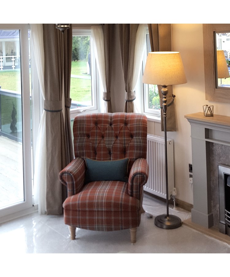 Craven Tall Floor Lamp - Pewter Painted Finish - Beige Linen Shade Craven Tall Floor Lamp - Pewter Painted Finish - Beige Linen Shade