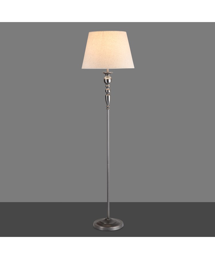Craven Tall Floor Lamp - Pewter Painted Finish - Beige Linen Shade Craven Tall Floor Lamp - Pewter Painted Finish - Beige Linen Shade