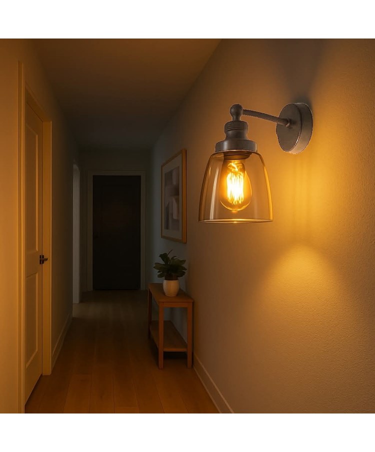 Echo Industrial Style Modern Switched Wall Light & Clear Glass - Pewter Echo Industrial Style Modern Switched Wall Light & Clear Glass - Pewter