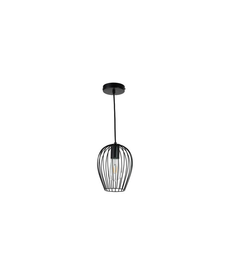 Newtown Black Single Caged Pendle Light - Modern Industrial Light