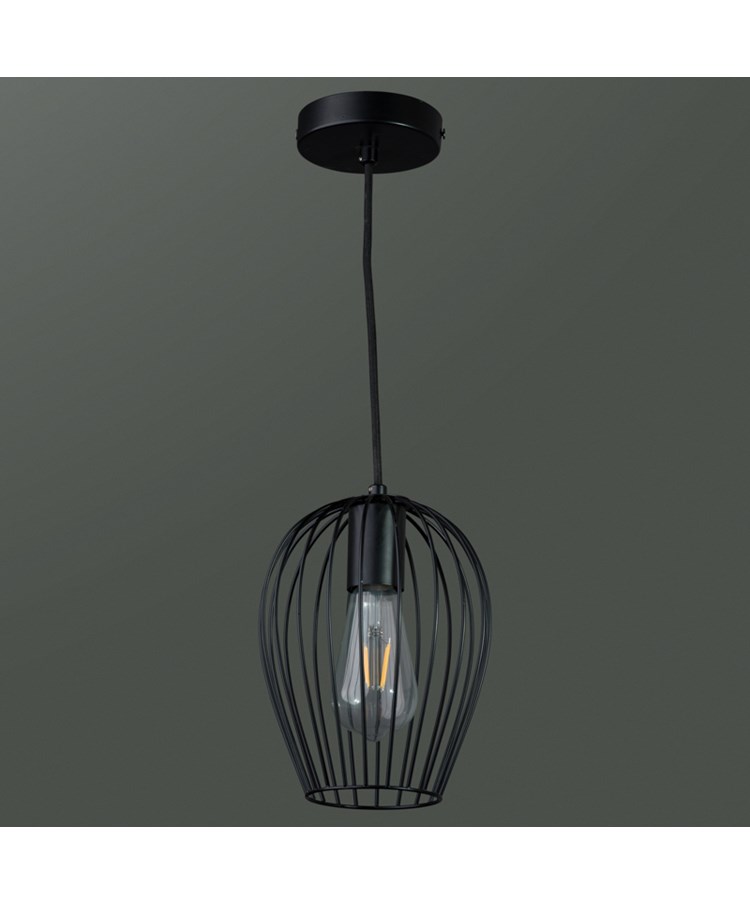 Newtown Black Single Caged Pendle Light - Modern Industrial Light Newtown Black Single Caged Pendle Light - Modern Industrial Light