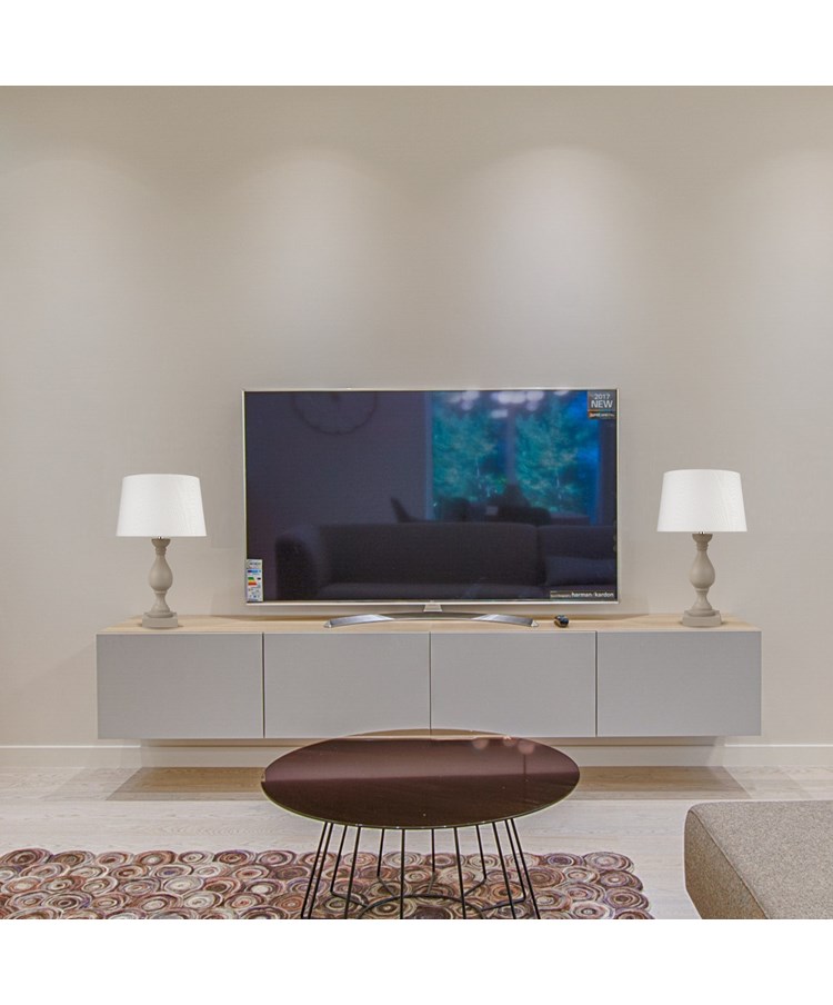 Fengate Stone Effect Grey Table Lamp with Ivory Linen Shade Fengate Stone Effect Grey Table Lamp with Ivory Linen Shade