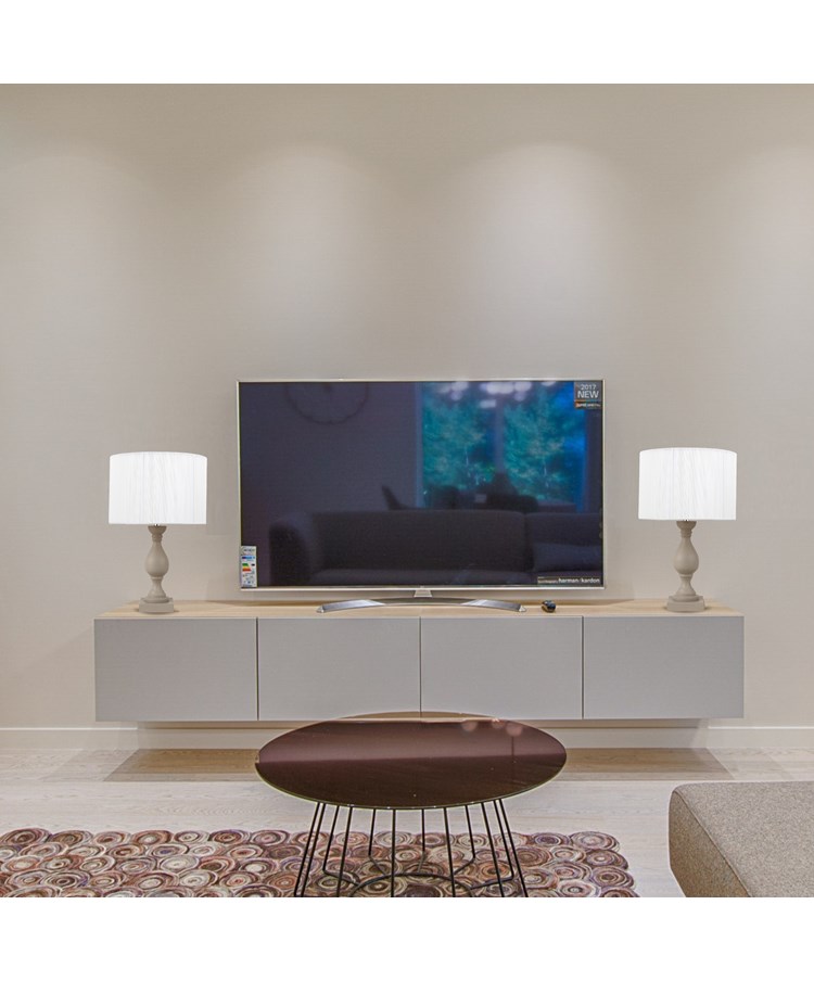 Fengate Stone Effect Grey Table Lamp with Ivory Silk String Shade Fengate Stone Effect Grey Table Lamp with Ivory Silk String Shade