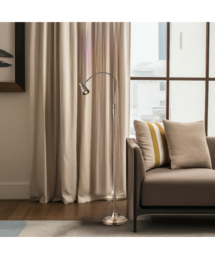Heavyweight Modern Antique Brass Reading Floor Lamp with LED Daylight Bulb Heavyweight Modern Antique Brass Reading Floor Lamp with LED Daylight Bulb