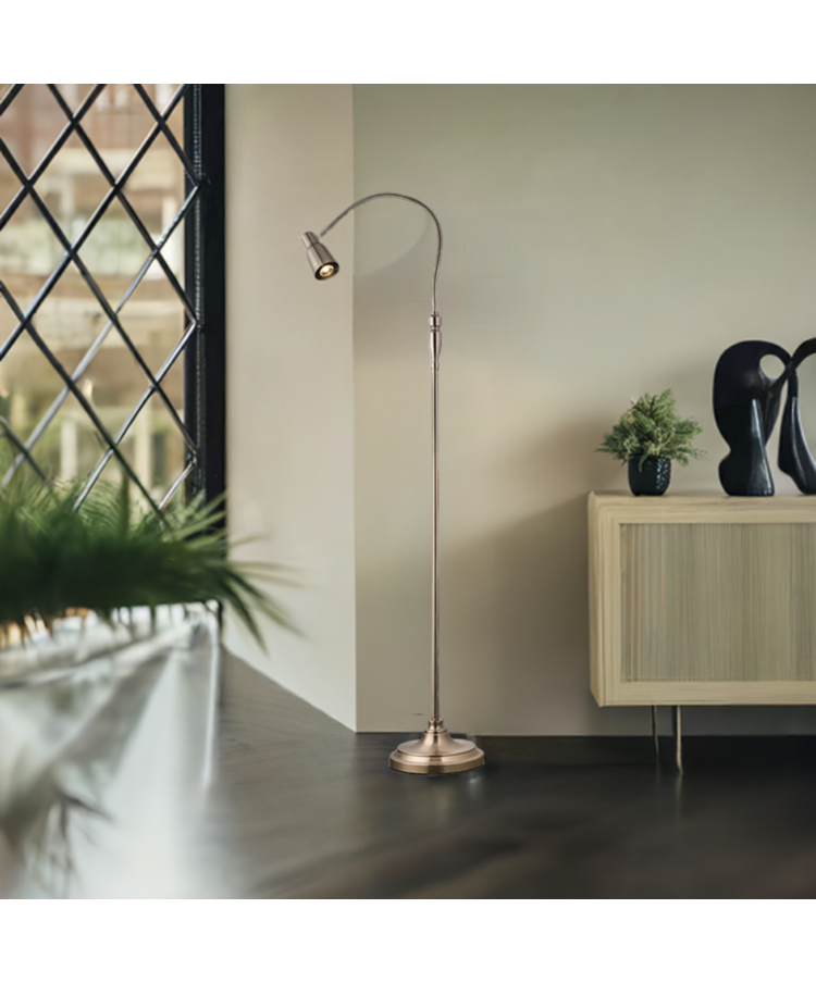 Heavyweight Modern Antique Brass Reading Floor Lamp with LED Daylight Bulb Heavyweight Modern Antique Brass Reading Floor Lamp with LED Daylight Bulb