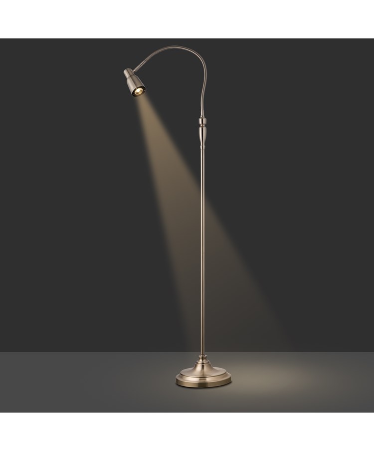 Heavyweight Modern Antique Brass Reading Floor Lamp with LED Daylight Bulb Heavyweight Modern Antique Brass Reading Floor Lamp with LED Daylight Bulb