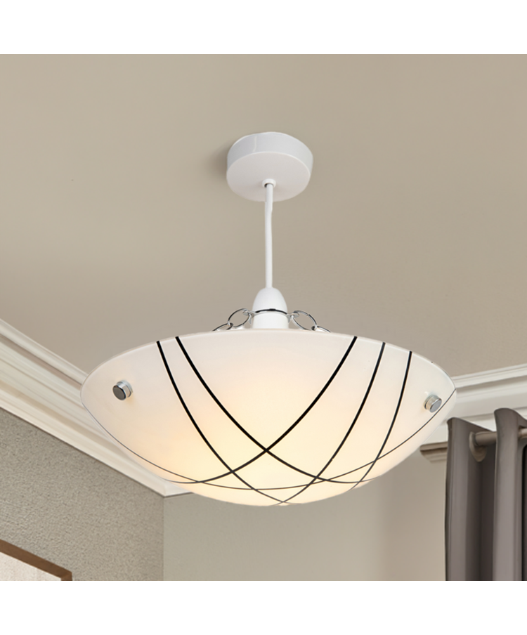 Crosbie Glass Ceiling Uplighter Pendant Shade - White/Black/Chrome Crosbie Glass Ceiling Uplighter Pendant Shade - White/Black/Chrome
