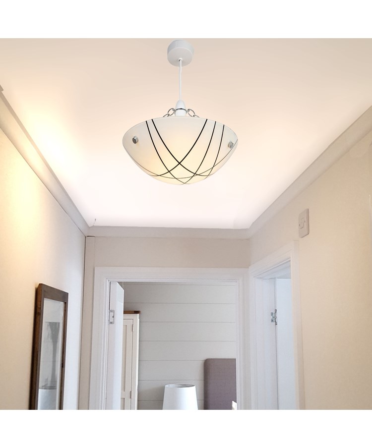 Crosbie Glass Ceiling Uplighter Pendant Shade - White/Black/Chrome Crosbie Glass Ceiling Uplighter Pendant Shade - White/Black/Chrome