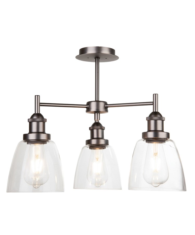 Echo Modern Industrial Style Ceiling 3 Light - Pewter - Clear Glass Shades
